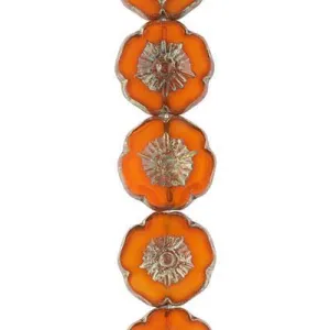 12mm Orange Opaline with Picasso Finish Hibiscus Czech Glass Beads from Raven's Journey