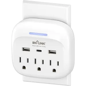 2 PACK Surge Protector Multi Wall Plug Outlet Splitter Extender 3 Outlets with USB C BN-LINK