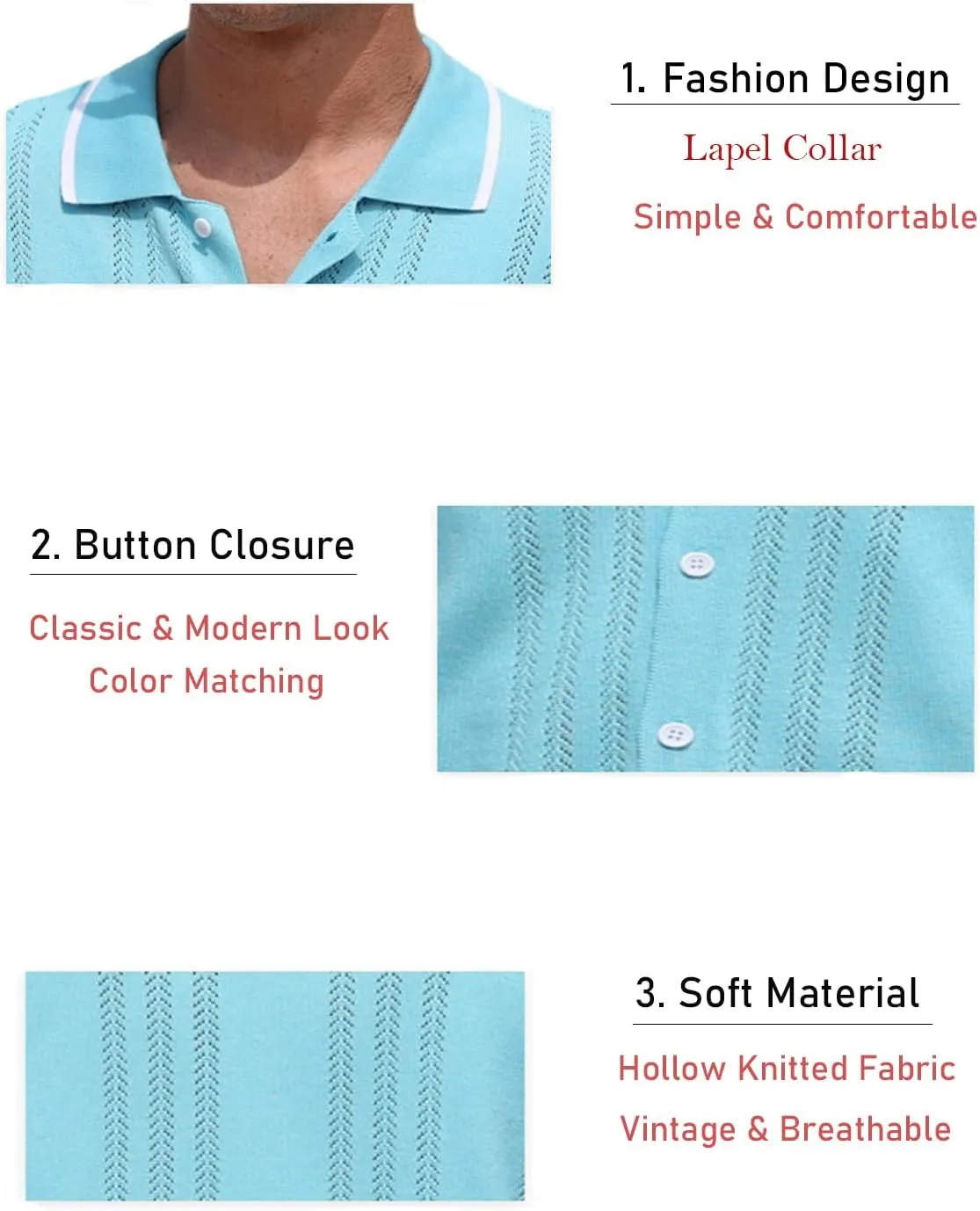 2025 New Men's Knit Button Down Shirt Vintage Short Sleeve Polo Shirts Summer Casual Beach Tops S-3XL