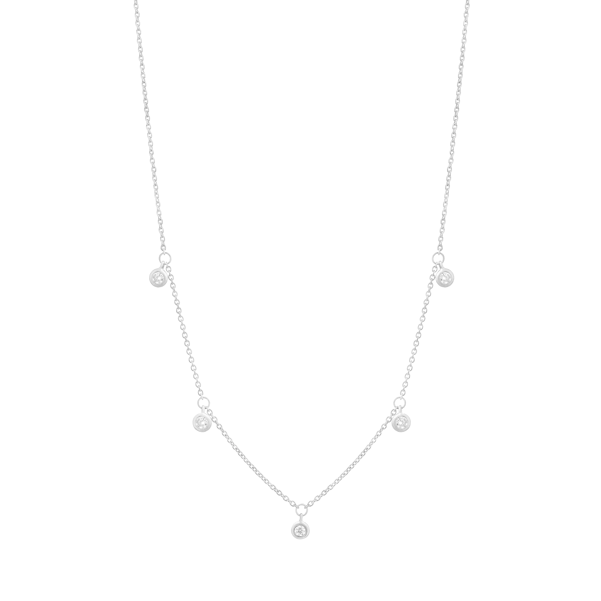 5 Diamonds Bezel Necklace - 14K Yellow Gold