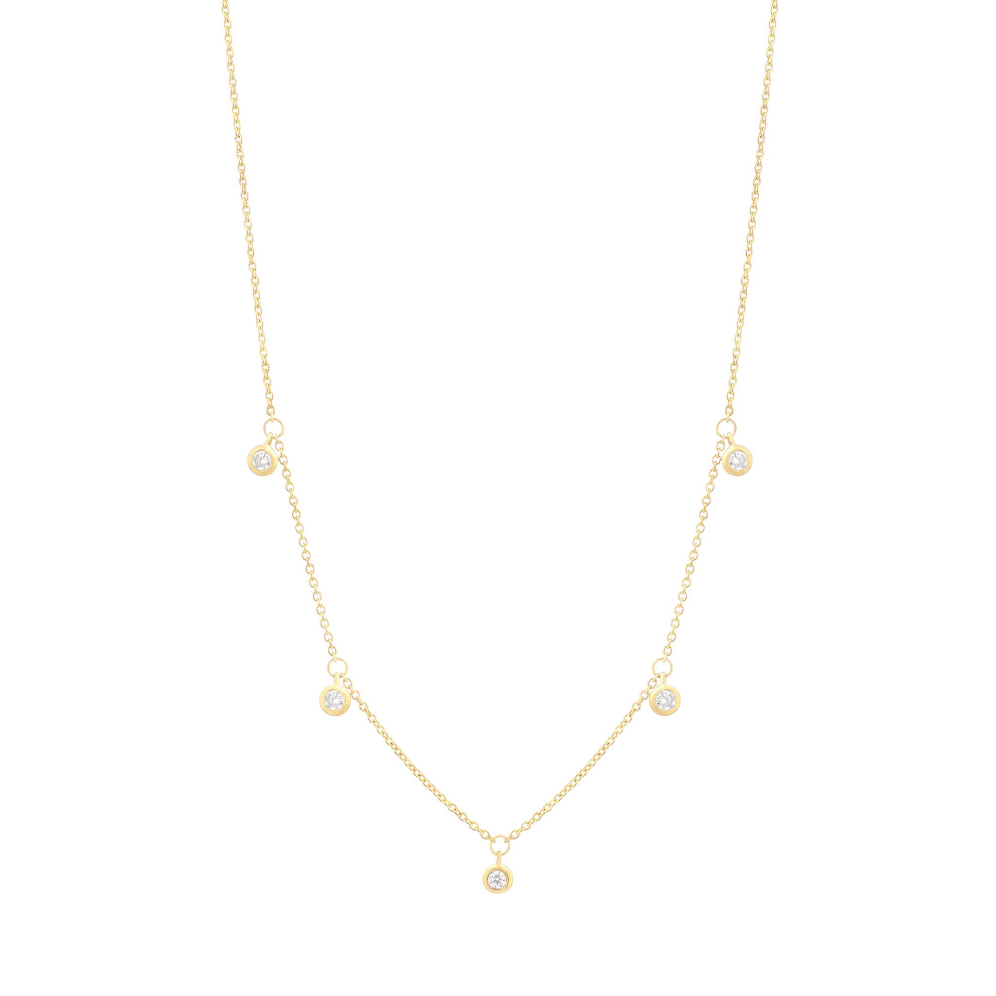 5 Diamonds Bezel Necklace - 14K Yellow Gold