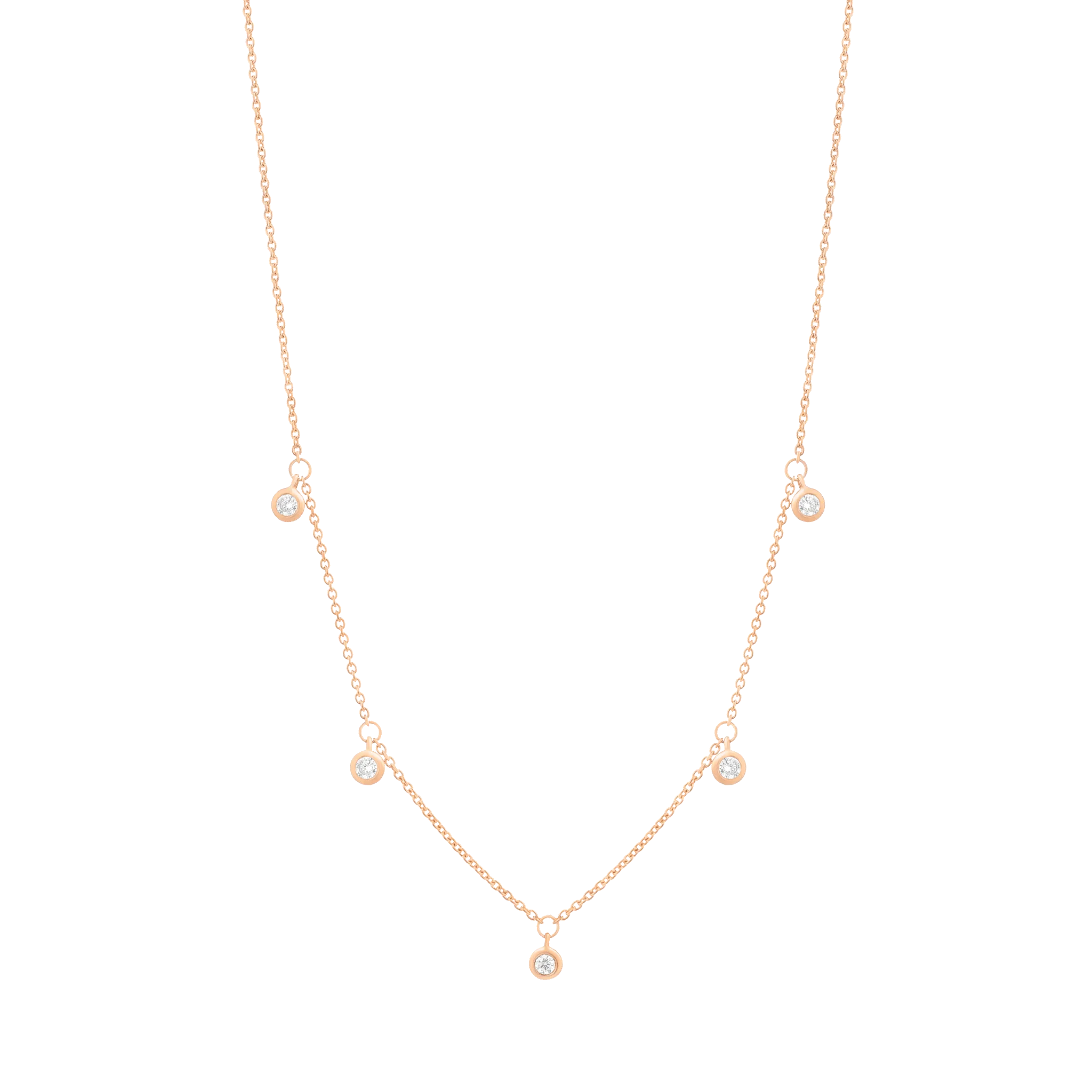 5 Diamonds Bezel Necklace - 14K Yellow Gold