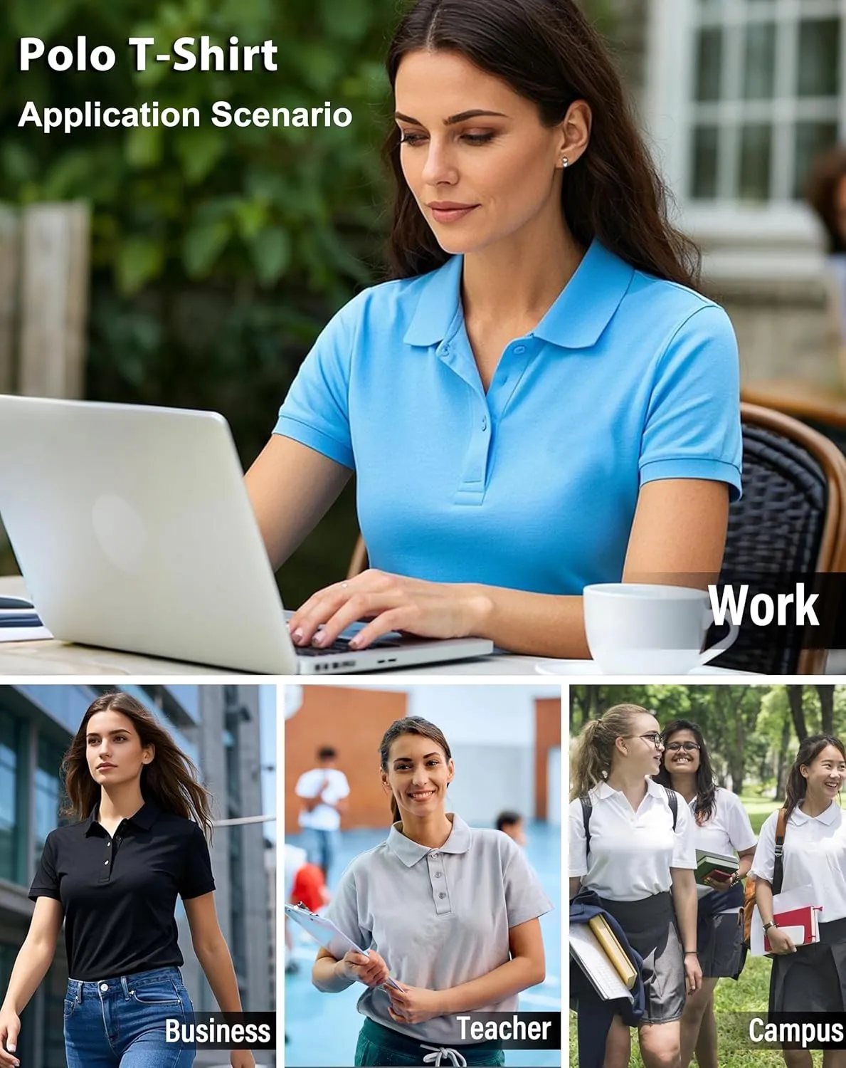 5 Pack Women's Polo Shirts Short Sleeve 3 Buttons Collared Uniform Tops Moisture-Wicking T-Shirts for Work & Casual