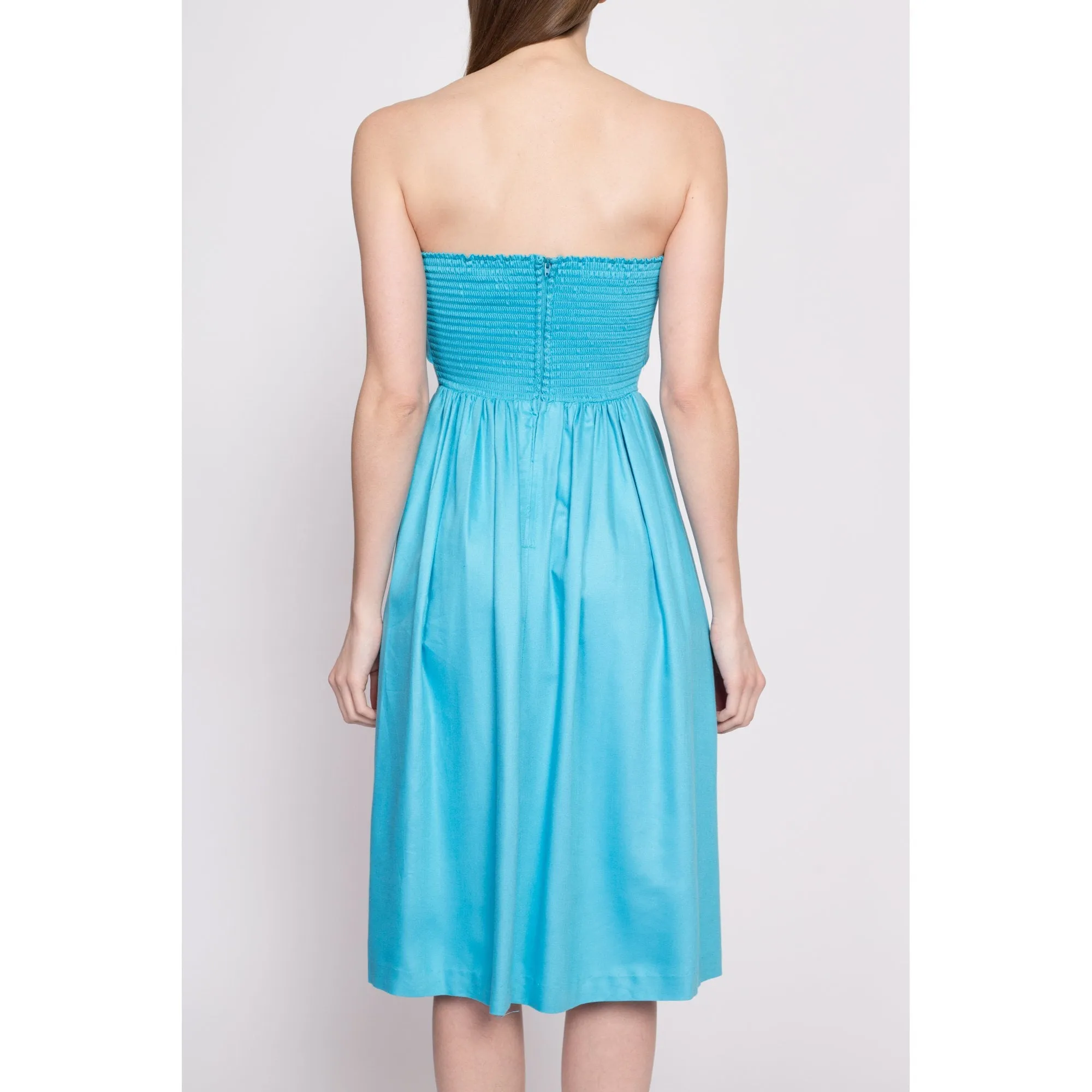 80s Blue Strapless Fit & Flare Dress - Extra Small