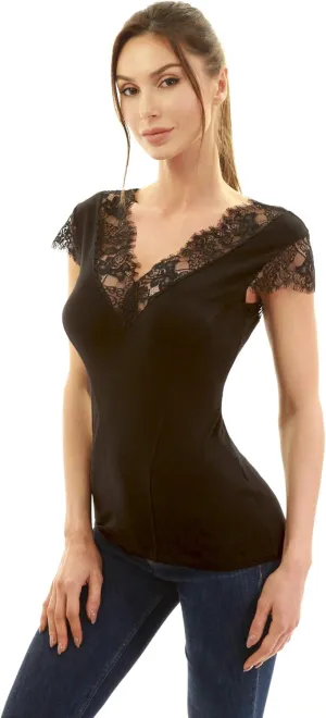 AmlieBoutik Women Floral Lace Trim V Neck Sleeveless Blouse Top