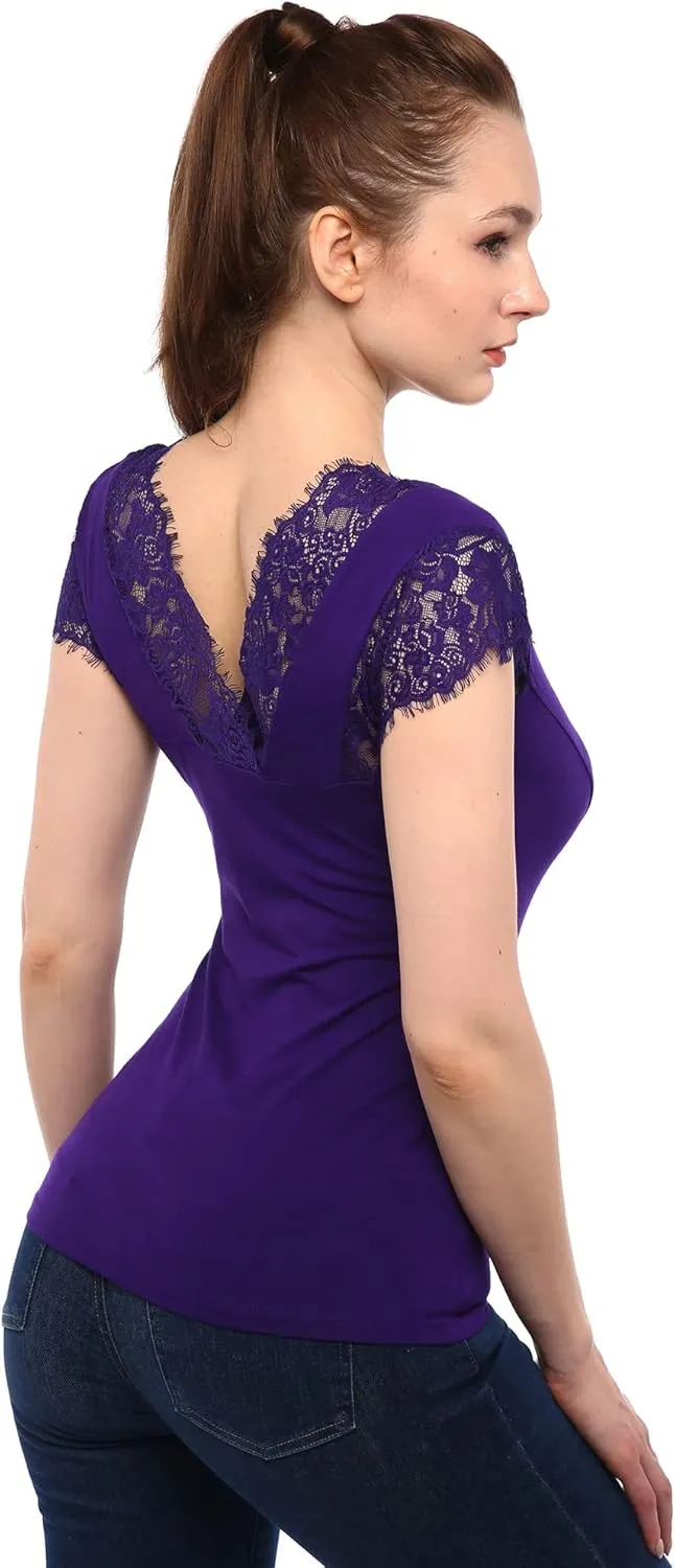 AmlieBoutik Women Floral Lace Trim V Neck Sleeveless Blouse Top