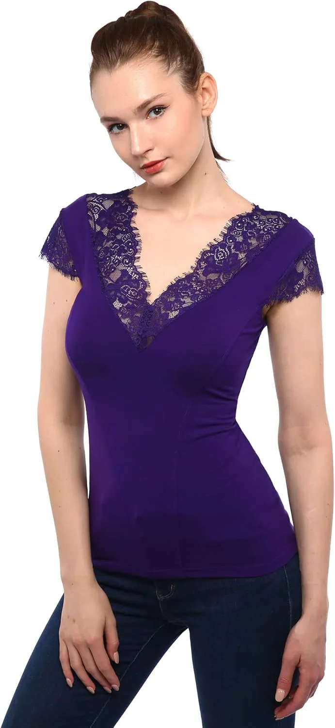 AmlieBoutik Women Floral Lace Trim V Neck Sleeveless Blouse Top