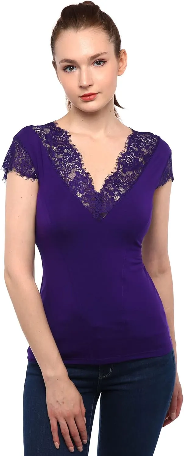 AmlieBoutik Women Floral Lace Trim V Neck Sleeveless Blouse Top