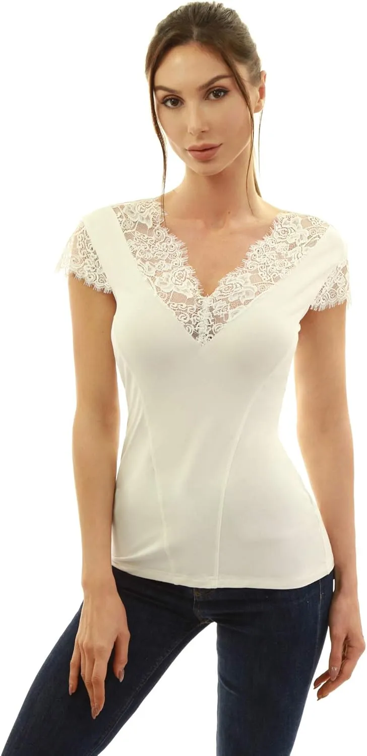 AmlieBoutik Women Floral Lace Trim V Neck Sleeveless Blouse Top