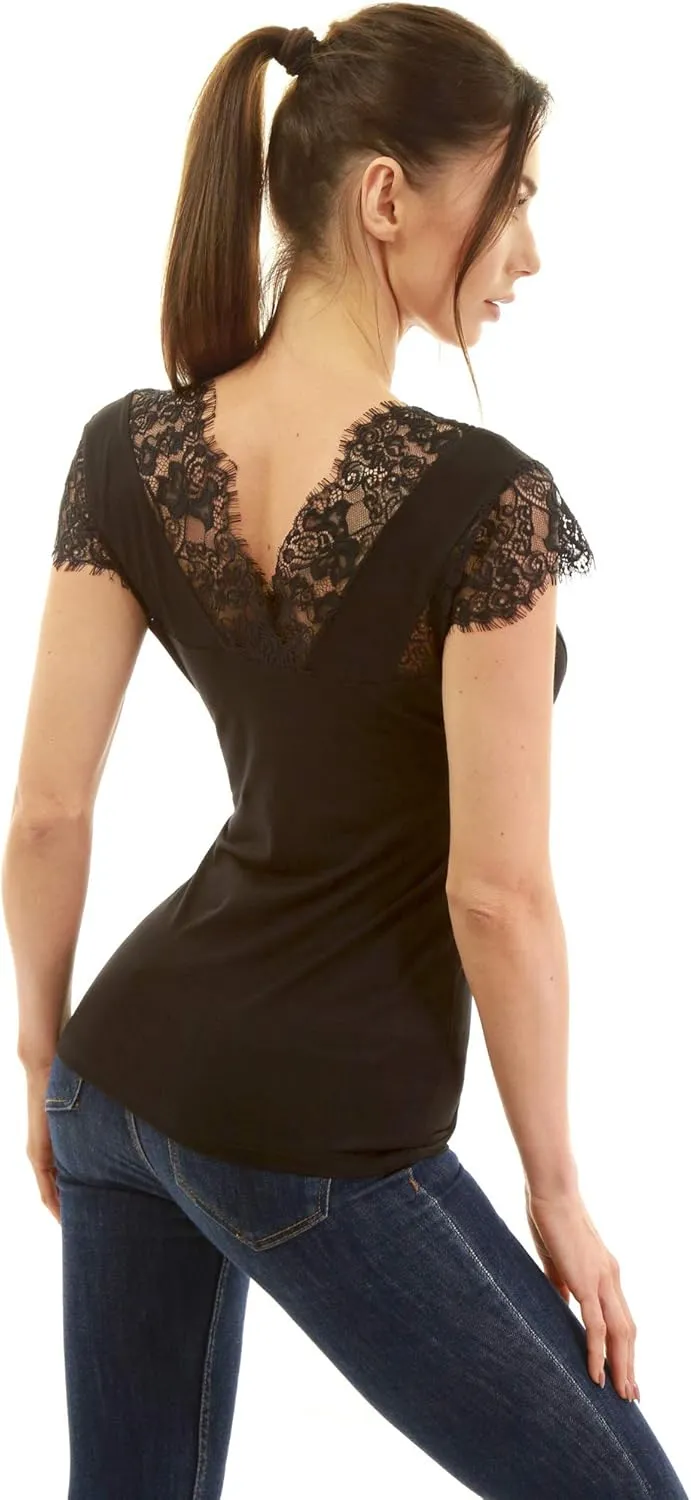 AmlieBoutik Women Floral Lace Trim V Neck Sleeveless Blouse Top
