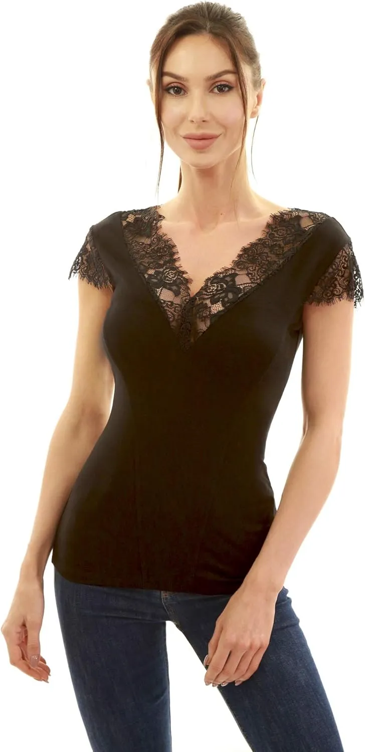 AmlieBoutik Women Floral Lace Trim V Neck Sleeveless Blouse Top