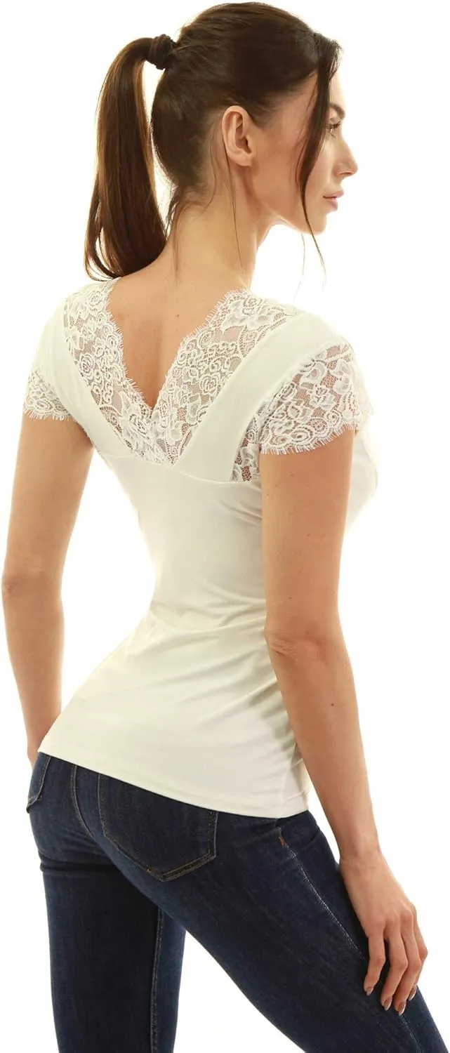 AmlieBoutik Women Floral Lace Trim V Neck Sleeveless Blouse Top