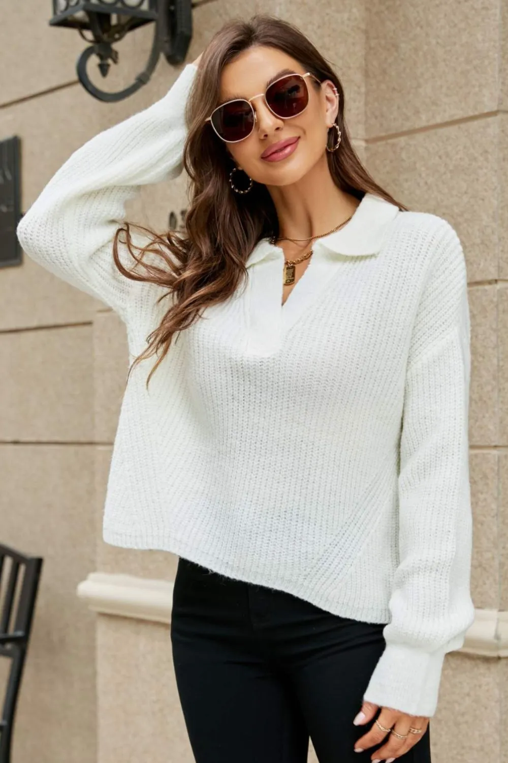 *App Exclusive* Collar Lantern Sleeve Sweater