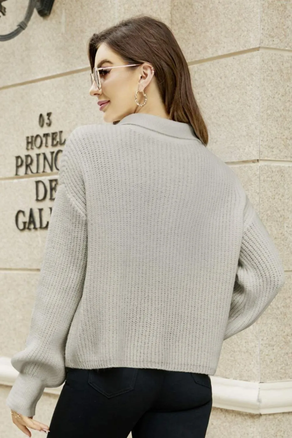 *App Exclusive* Collar Lantern Sleeve Sweater