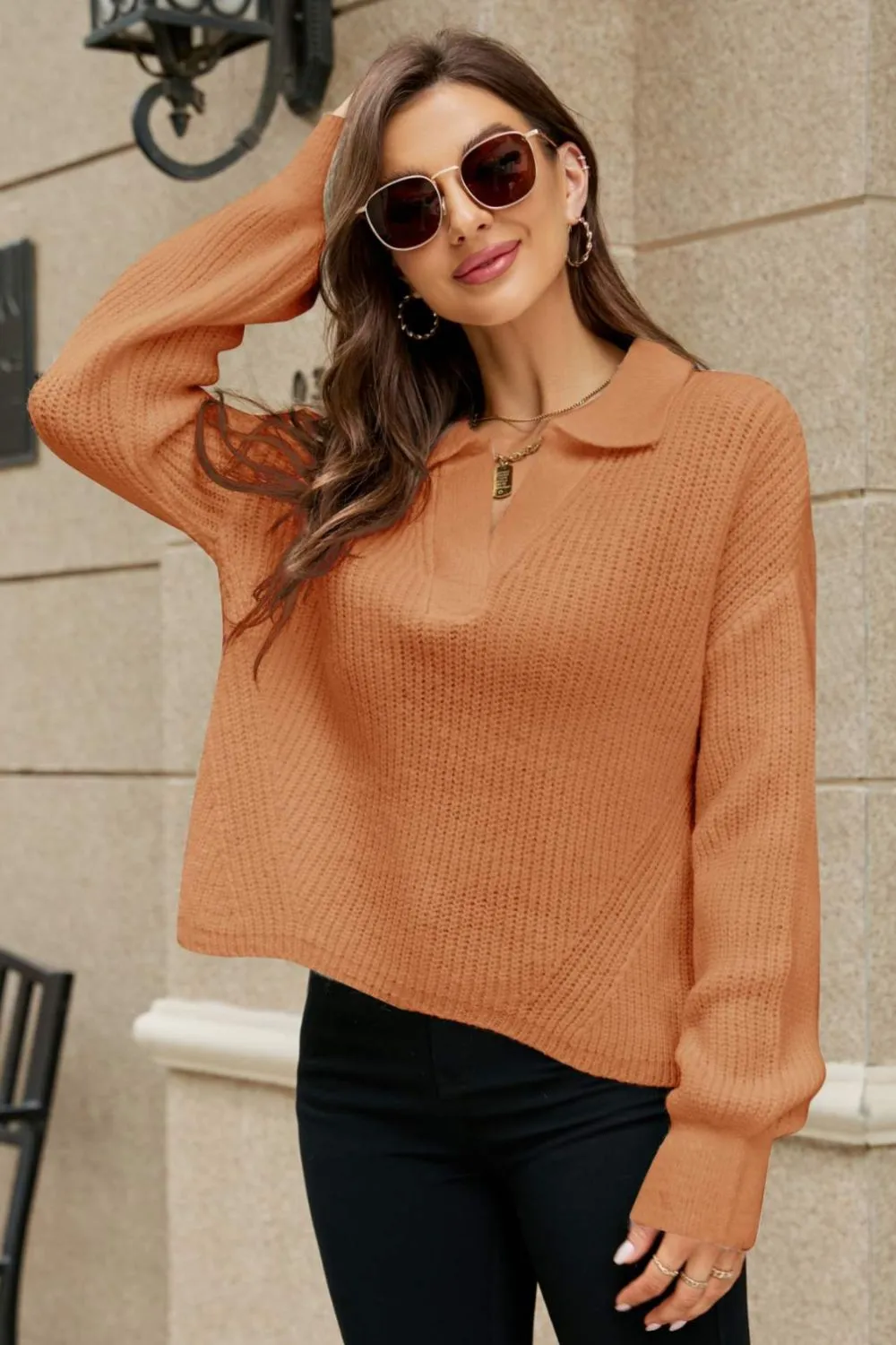 *App Exclusive* Collar Lantern Sleeve Sweater