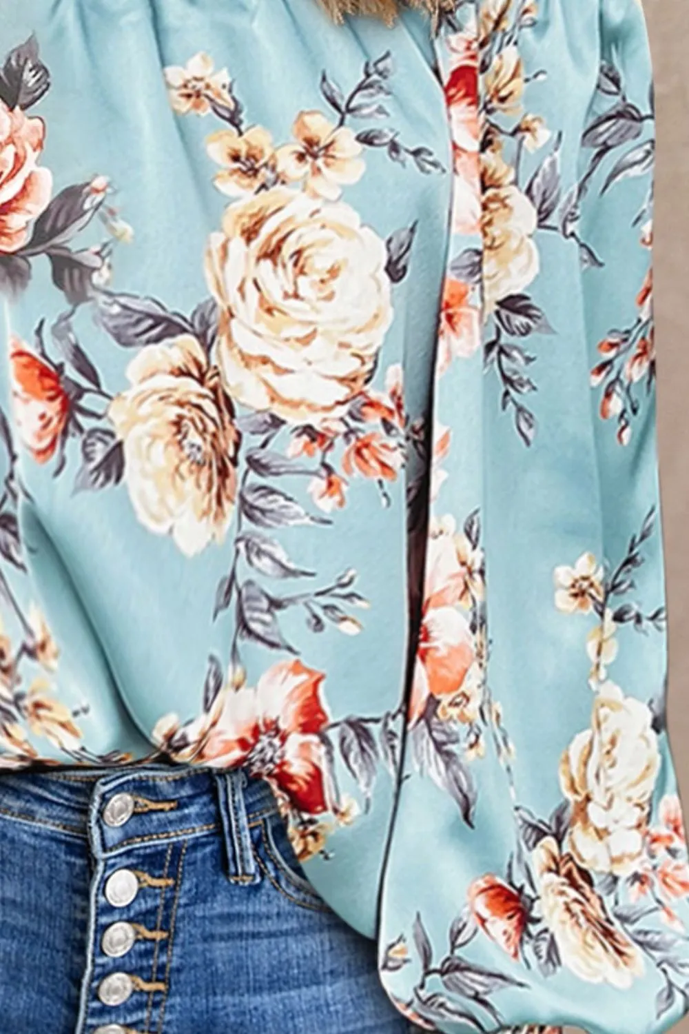 *APP EXCLUSIVE* Floral Cold Shoulder Lantern Sleeve Blouse