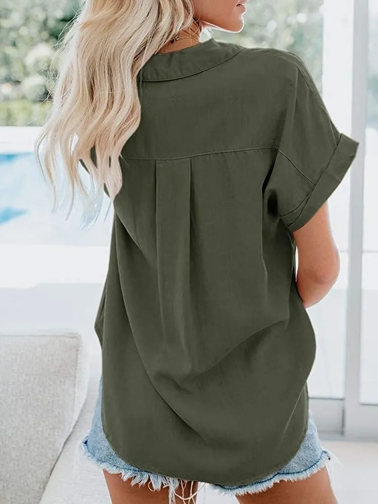 APRAW Womens Casual Button Down Short Sleeve Shirts 2025 Summer Fashion Cotton Linen Shirt Top Blouses with Pocket