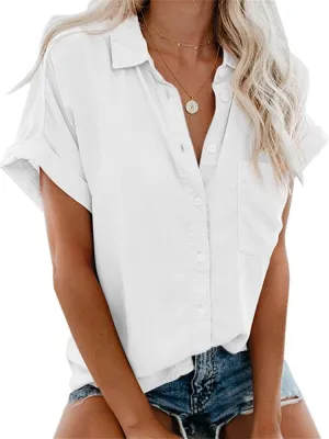 APRAW Womens Casual Button Down Short Sleeve Shirts 2025 Summer Fashion Cotton Linen Shirt Top Blouses with Pocket