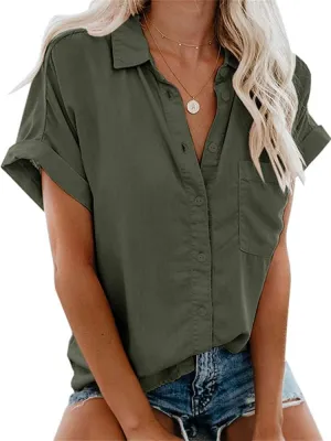 APRAW Womens Casual Button Down Short Sleeve Shirts 2025 Summer Fashion Cotton Linen Shirt Top Blouses with Pocket