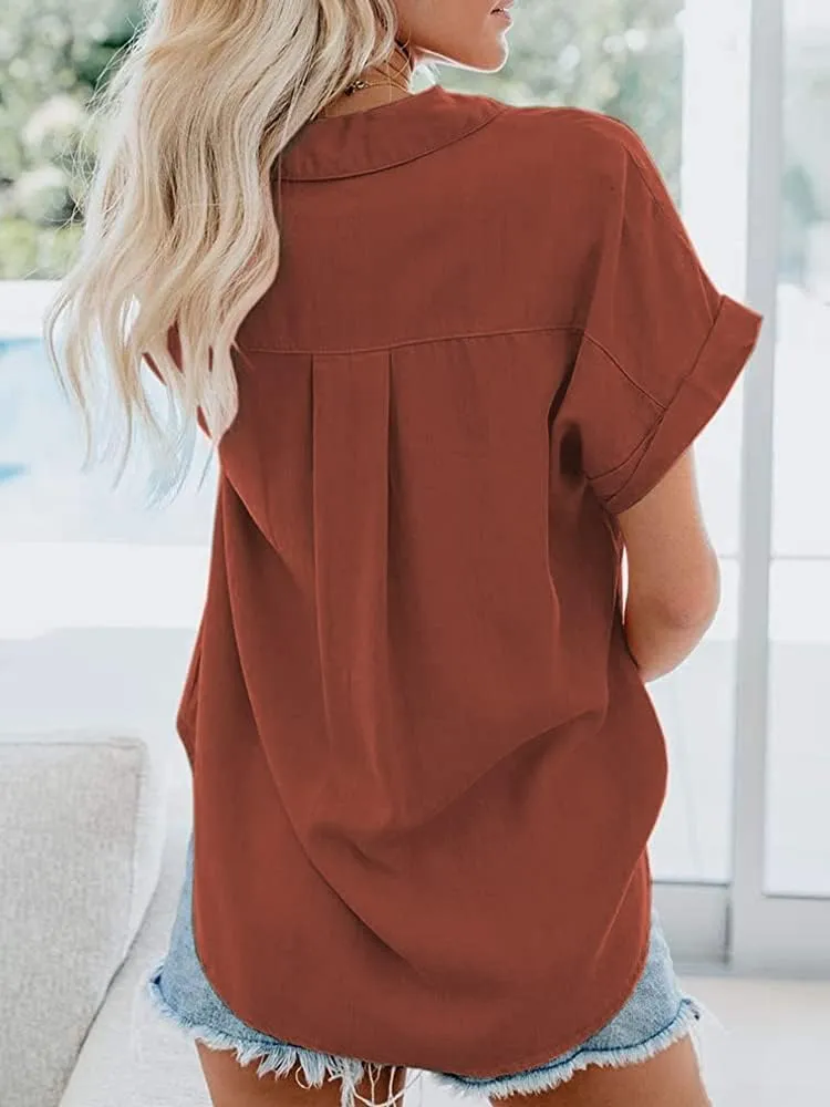 APRAW Womens Casual Button Down Short Sleeve Shirts 2025 Summer Fashion Cotton Linen Shirt Top Blouses with Pocket