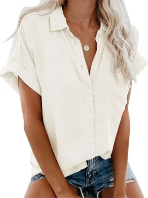 APRAW Womens Casual Button Down Short Sleeve Shirts 2025 Summer Fashion Cotton Linen Shirt Top Blouses with Pocket