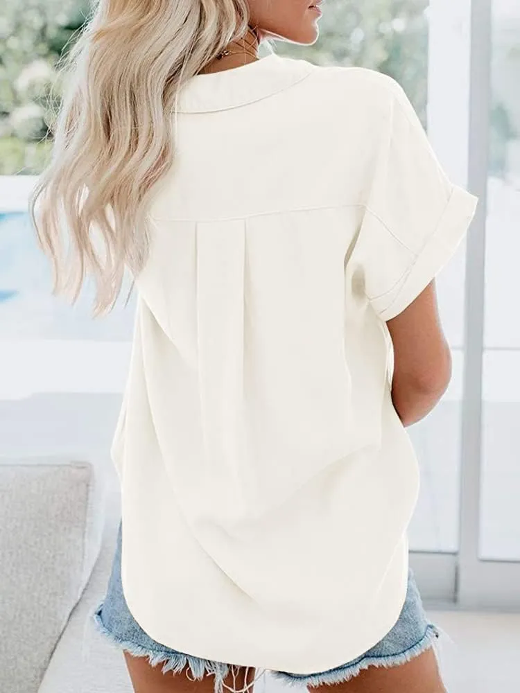 APRAW Womens Casual Button Down Short Sleeve Shirts 2025 Summer Fashion Cotton Linen Shirt Top Blouses with Pocket