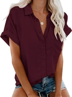 APRAW Womens Casual Button Down Short Sleeve Shirts 2025 Summer Fashion Cotton Linen Shirt Top Blouses with Pocket