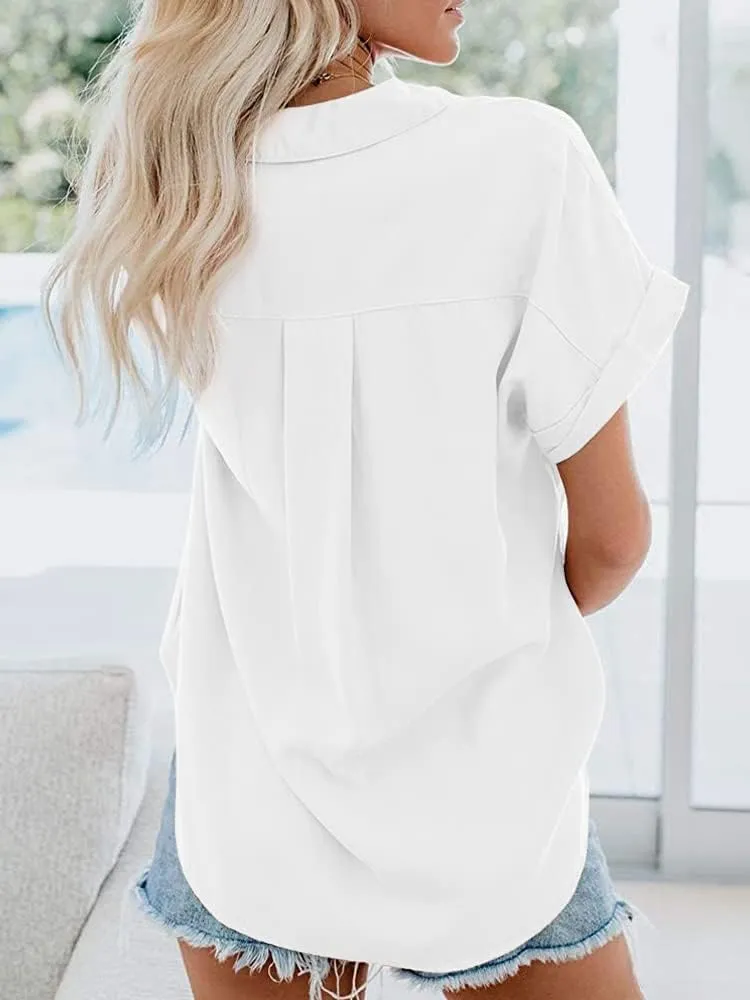 APRAW Womens Casual Button Down Short Sleeve Shirts 2025 Summer Fashion Cotton Linen Shirt Top Blouses with Pocket