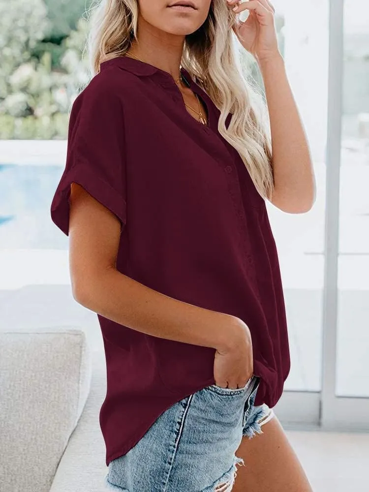APRAW Womens Casual Button Down Short Sleeve Shirts 2025 Summer Fashion Cotton Linen Shirt Top Blouses with Pocket