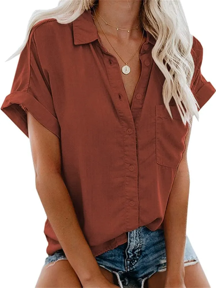 APRAW Womens Casual Button Down Short Sleeve Shirts 2025 Summer Fashion Cotton Linen Shirt Top Blouses with Pocket