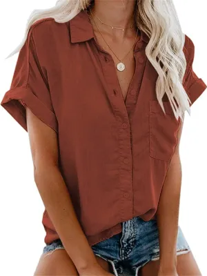 APRAW Womens Casual Button Down Short Sleeve Shirts 2025 Summer Fashion Cotton Linen Shirt Top Blouses with Pocket