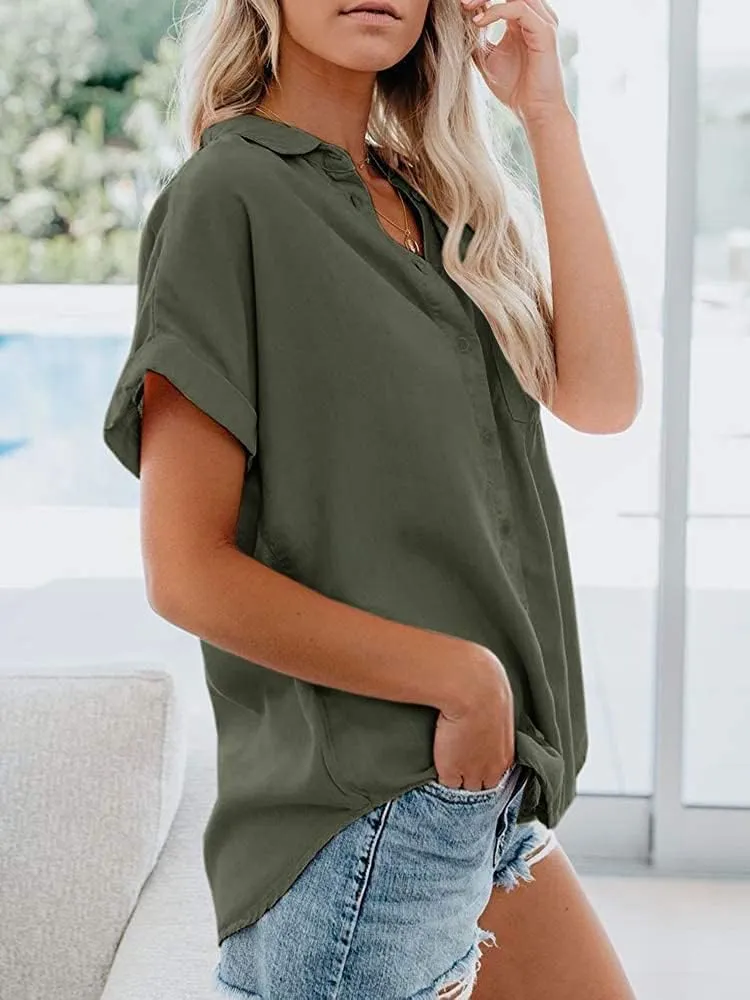 APRAW Womens Casual Button Down Short Sleeve Shirts 2025 Summer Fashion Cotton Linen Shirt Top Blouses with Pocket