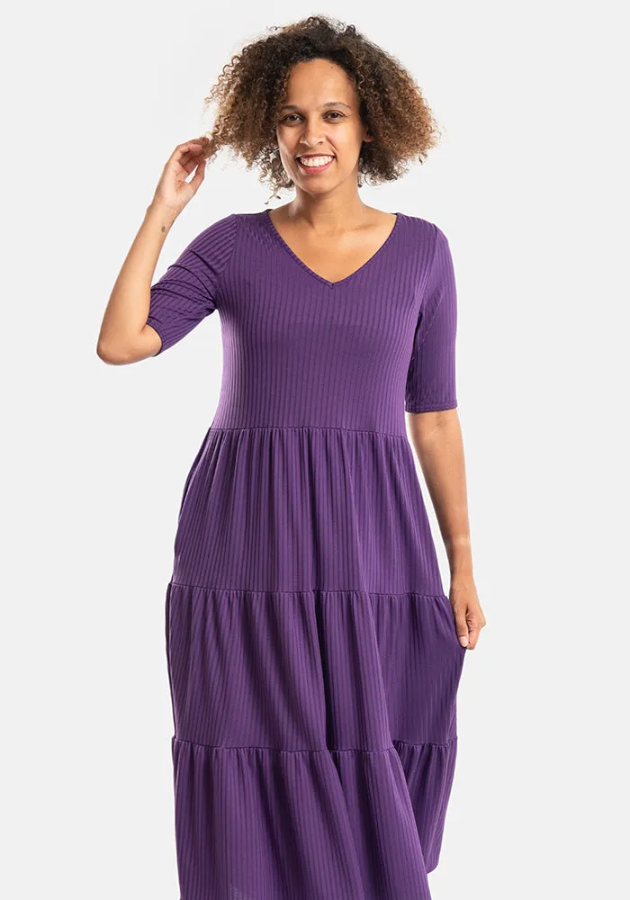 Arlet Plain Purple Tiered Hem Relaxed Fit Midi Dress