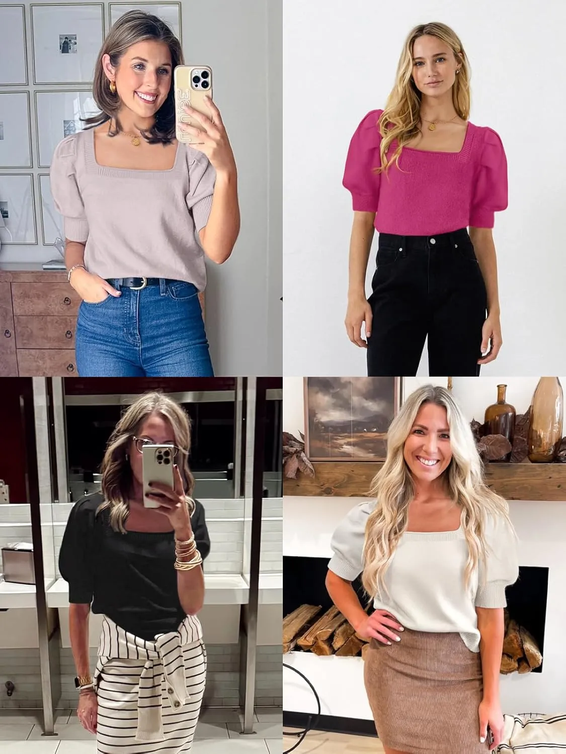 ATHMILE Women's Puff Short Sleeve Sweater Tops 2025 Spring Summer Trendy Casual T Shirts Blouses