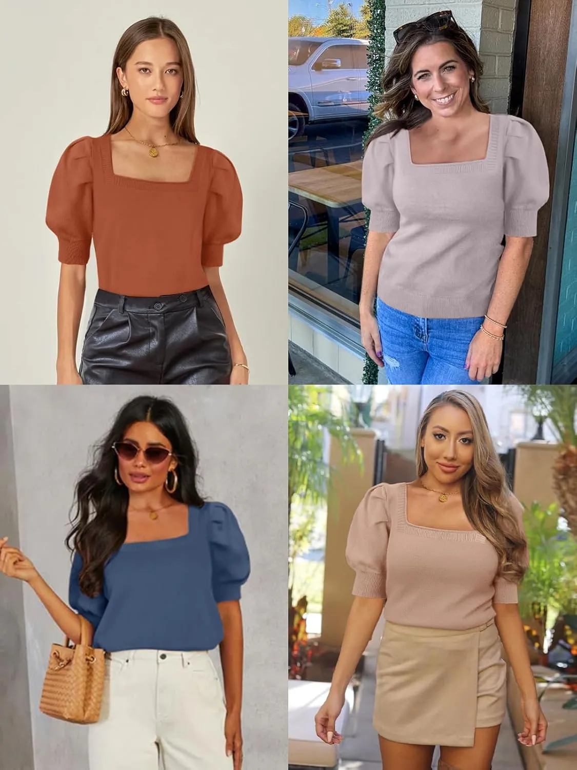 ATHMILE Women's Puff Short Sleeve Sweater Tops 2025 Spring Summer Trendy Casual T Shirts Blouses