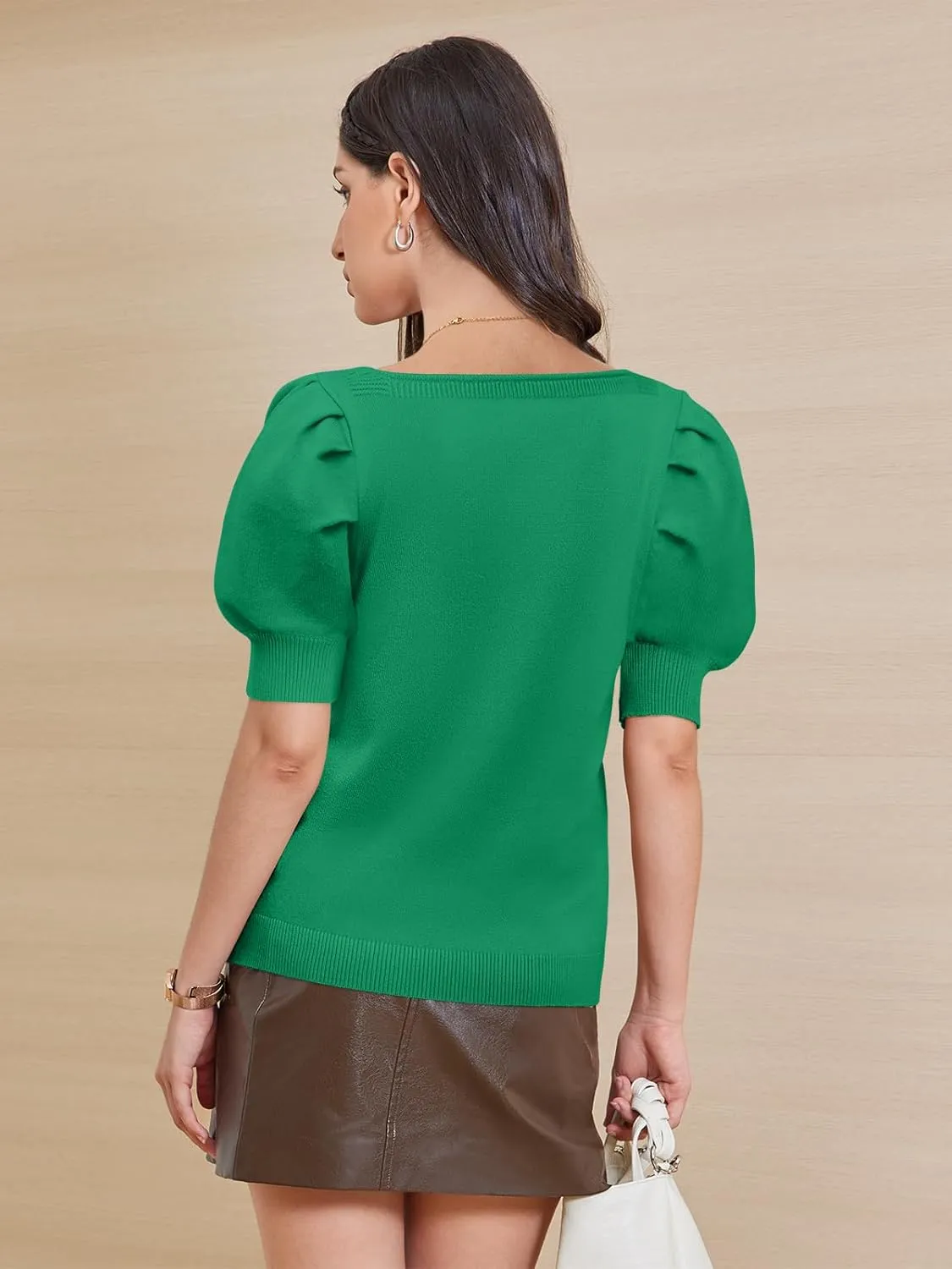 ATHMILE Women's Puff Short Sleeve Sweater Tops 2025 Spring Summer Trendy Casual T Shirts Blouses
