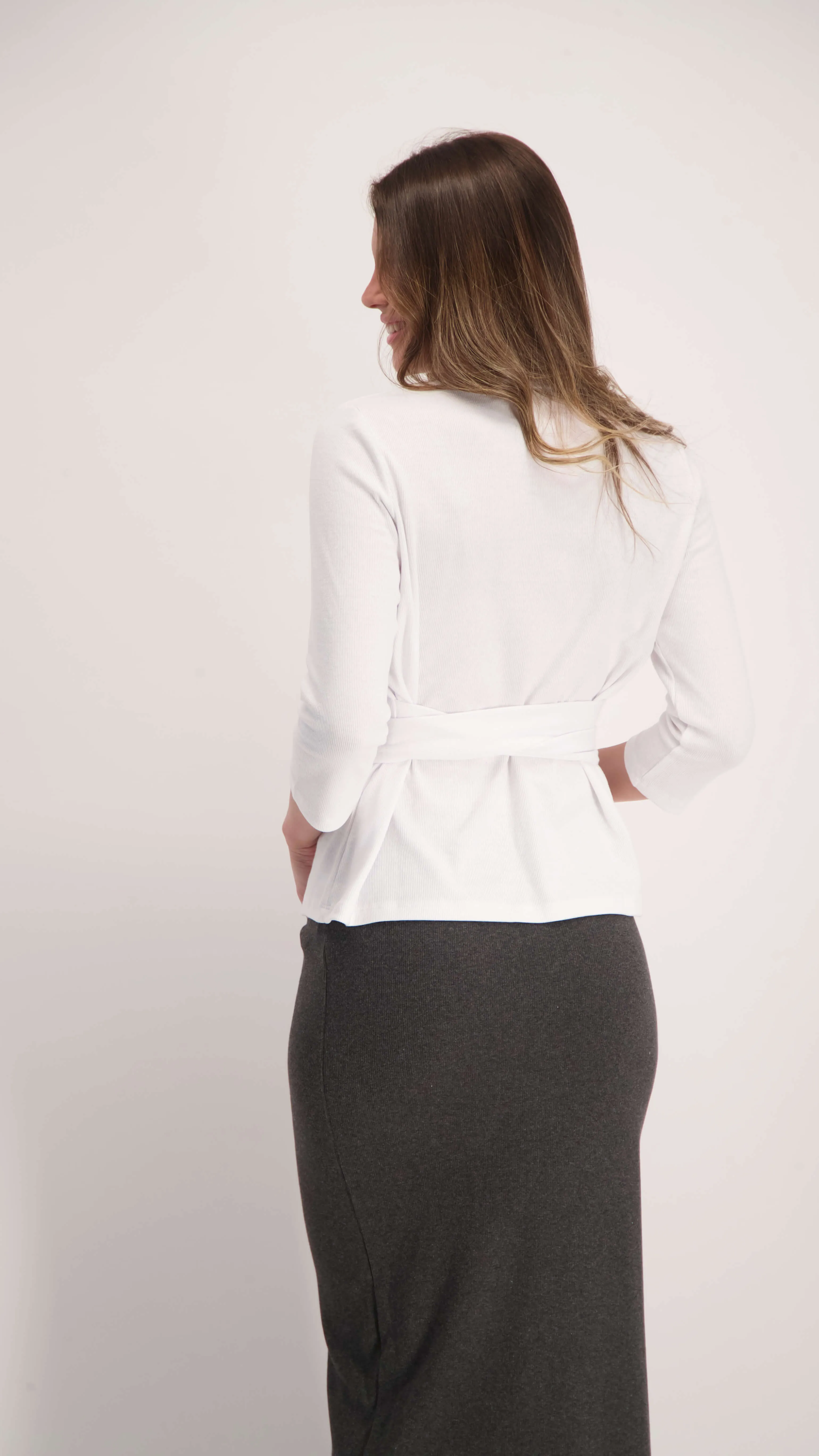 Belted Ribbed T-Shirt / White