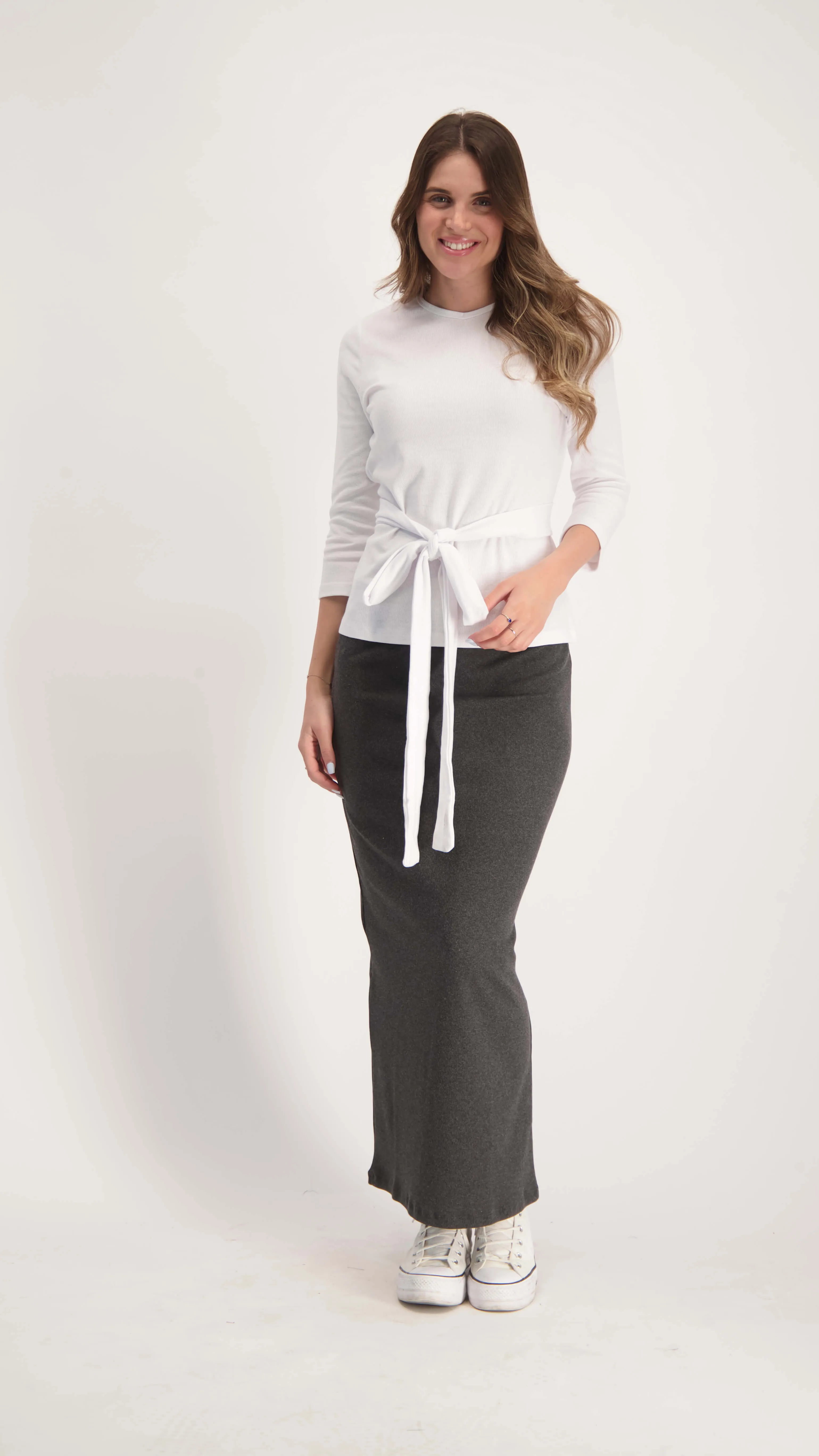 Belted Ribbed T-Shirt / White