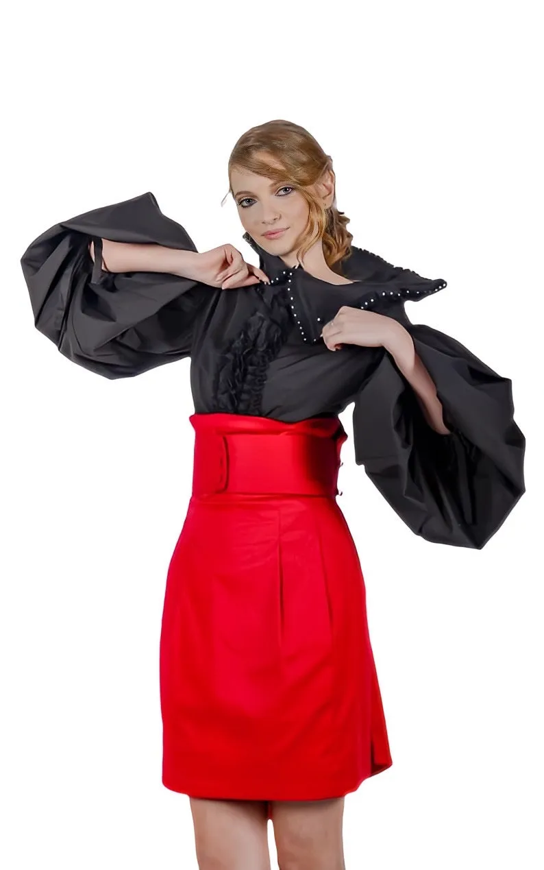 Black pearls embellished cotton ruffle top in XS S M L XL 2XL 3XL 4XL