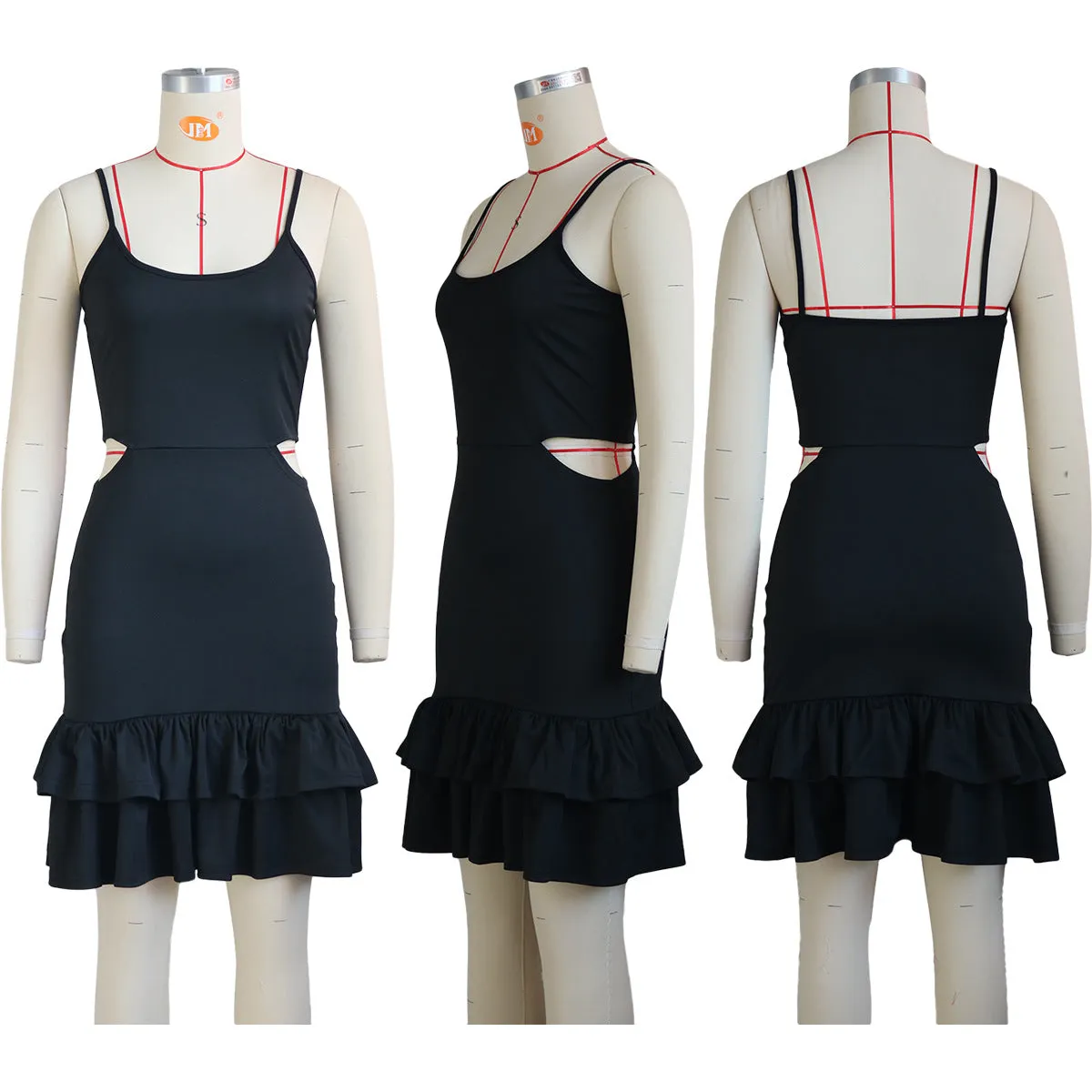 CaFashion suspender low-cut ruffle buttock dress AY2649
