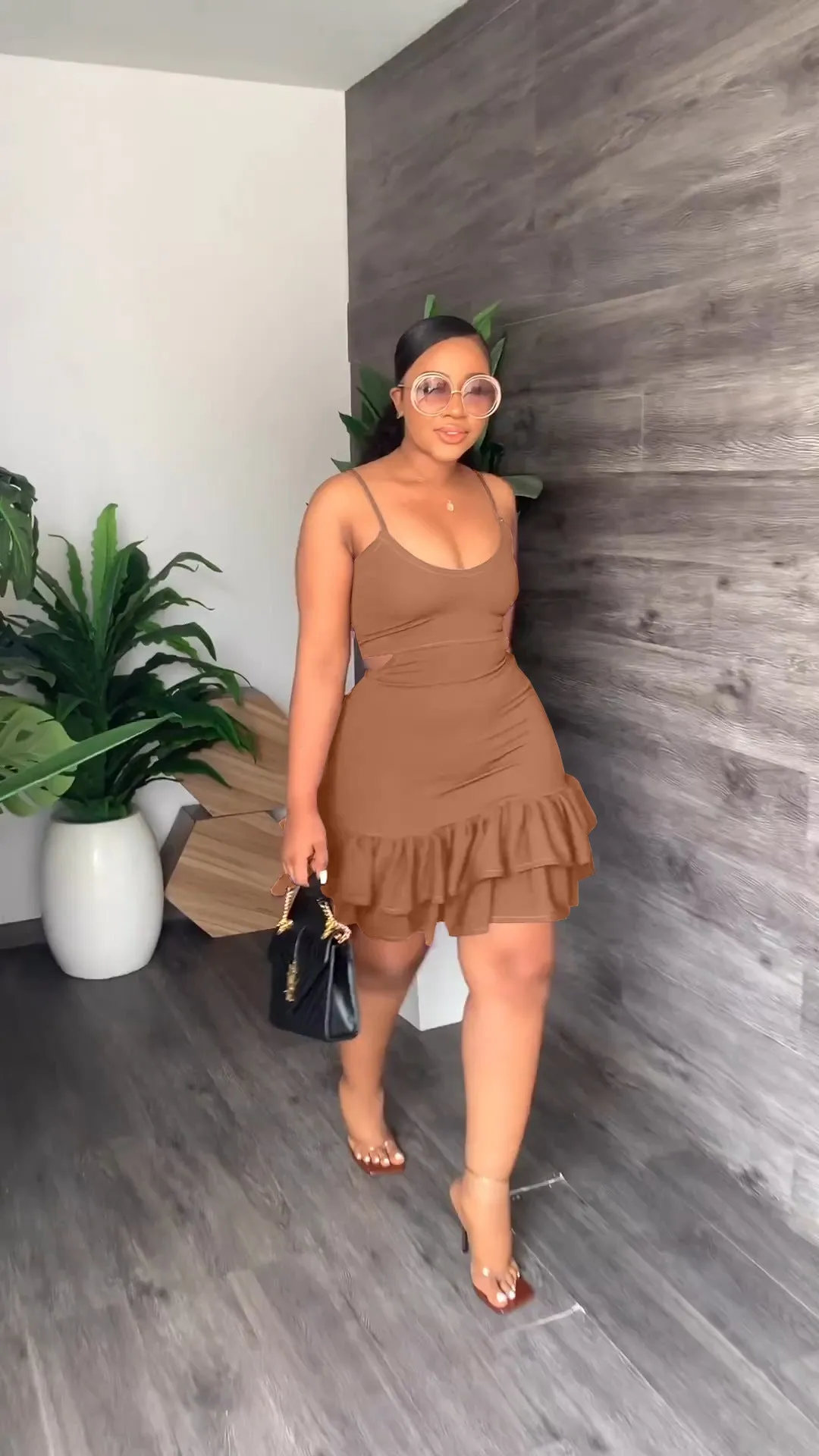 CaFashion suspender low-cut ruffle buttock dress AY2649