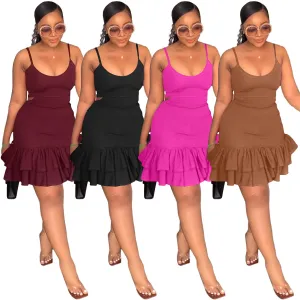 CaFashion suspender low-cut ruffle buttock dress AY2649
