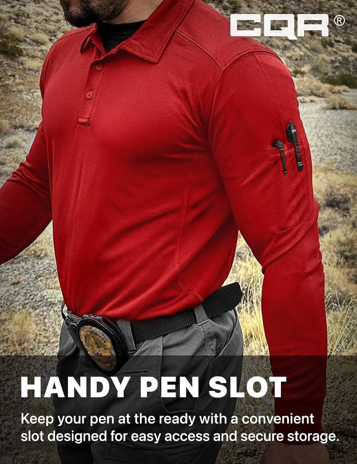 CQR Men's Polo Shirt, Long Sleeve Tactical Shirts, Outdoor UPF 50  Pique Shirt, Dry Fit Lightweight Golf Shirts