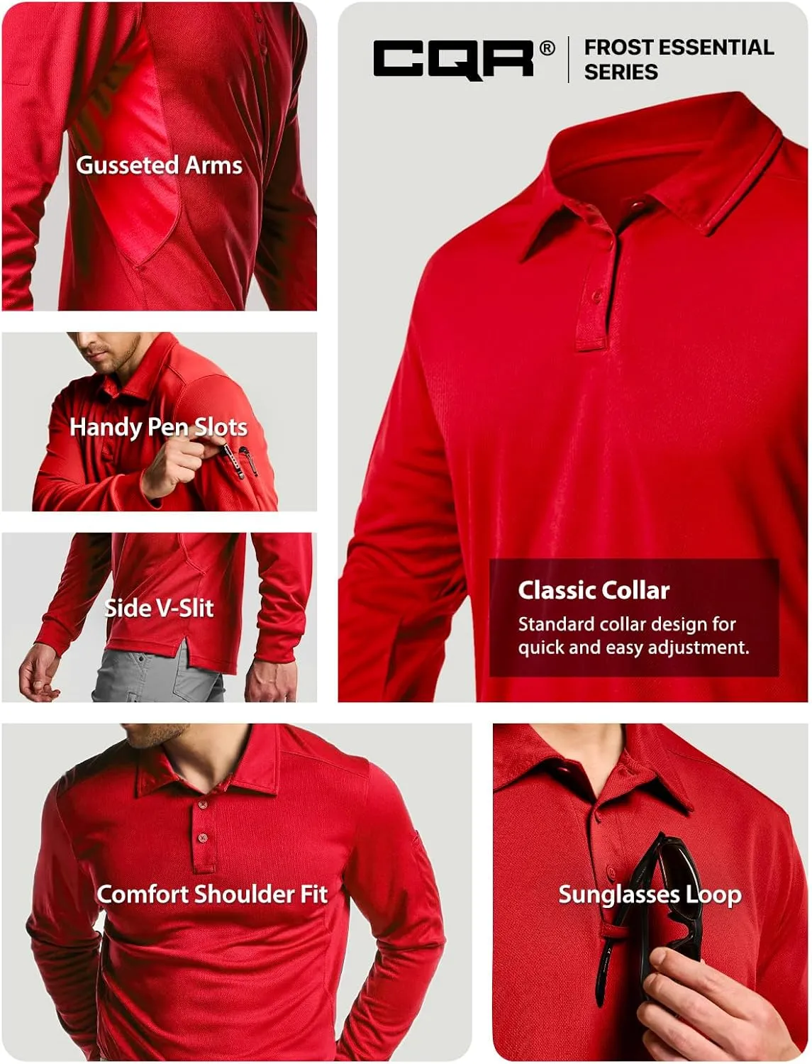 CQR Men's Polo Shirt, Long Sleeve Tactical Shirts, Outdoor UPF 50  Pique Shirt, Dry Fit Lightweight Golf Shirts