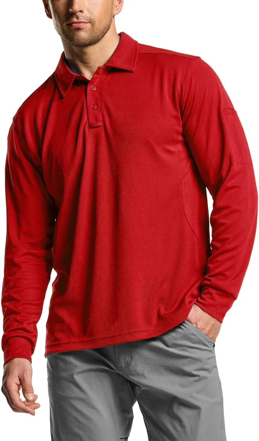 CQR Men's Polo Shirt, Long Sleeve Tactical Shirts, Outdoor UPF 50  Pique Shirt, Dry Fit Lightweight Golf Shirts