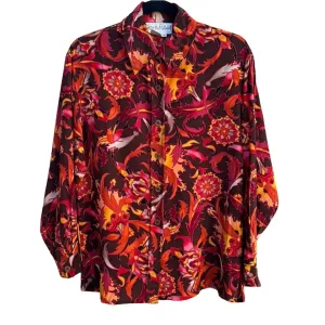 Diane Von Furstenberg Women's Vintage Silk Floral Button-Up Long Sleeve Blouse