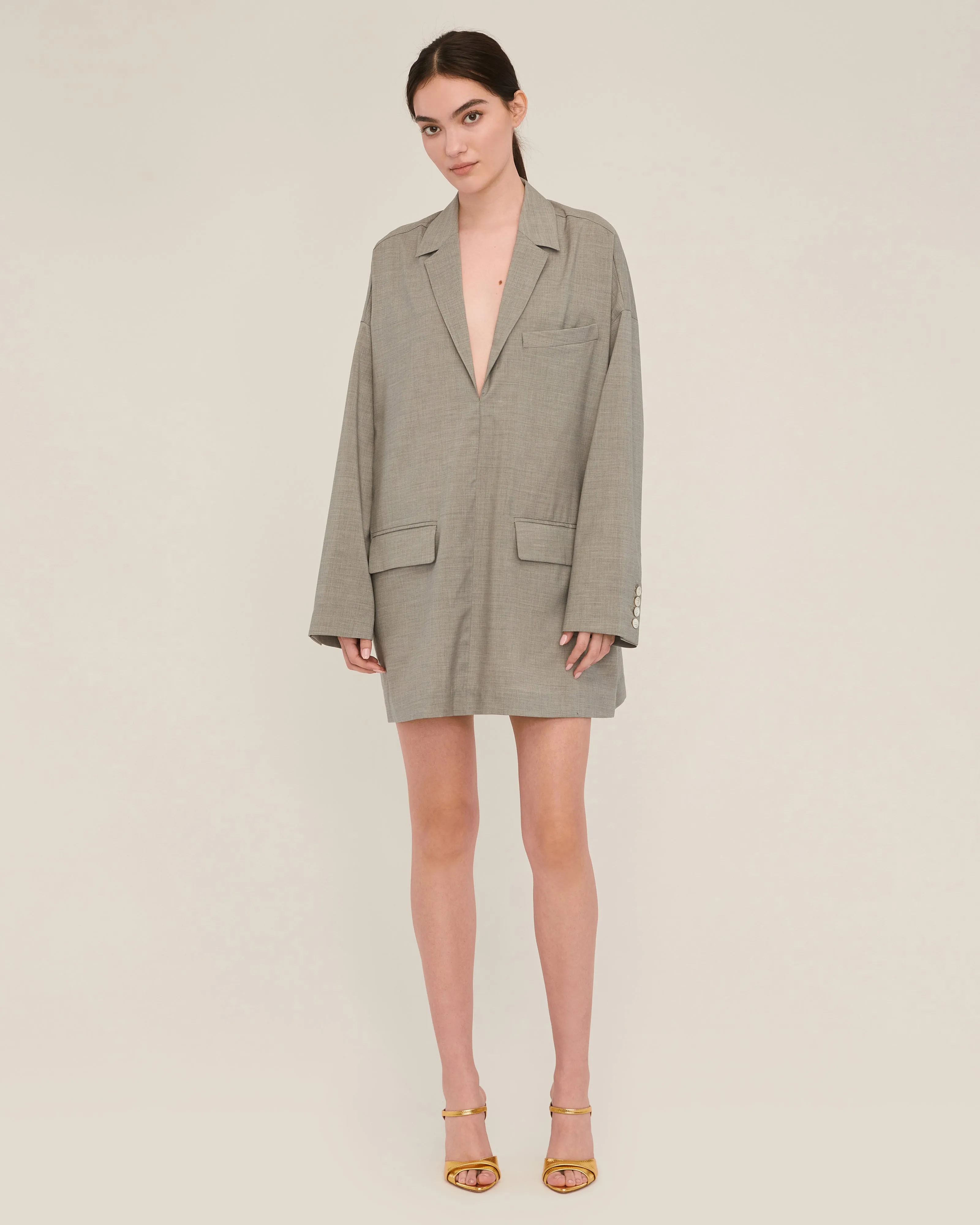 Elaine Tropical Wool Tunic Blazer in Dove Grey