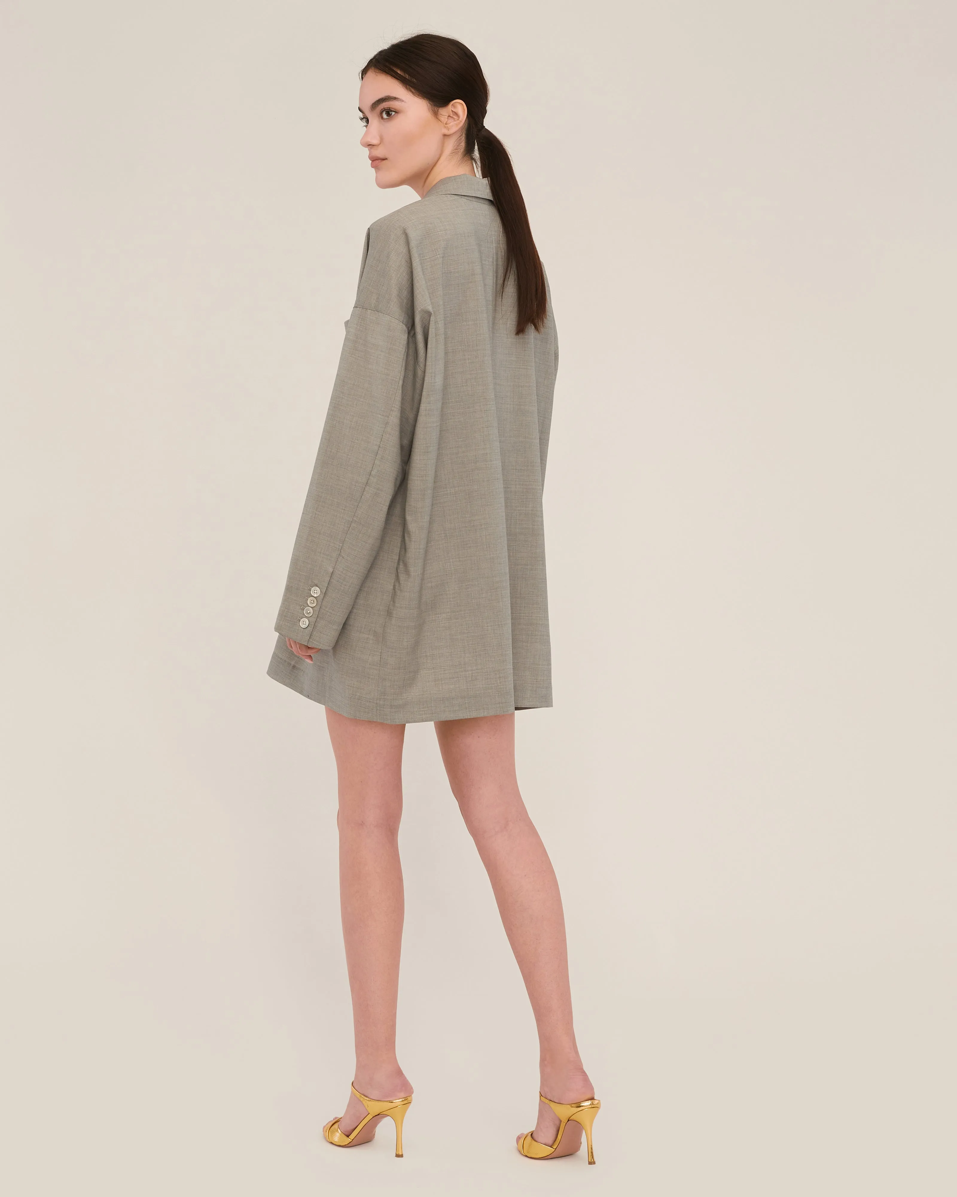Elaine Tropical Wool Tunic Blazer in Dove Grey
