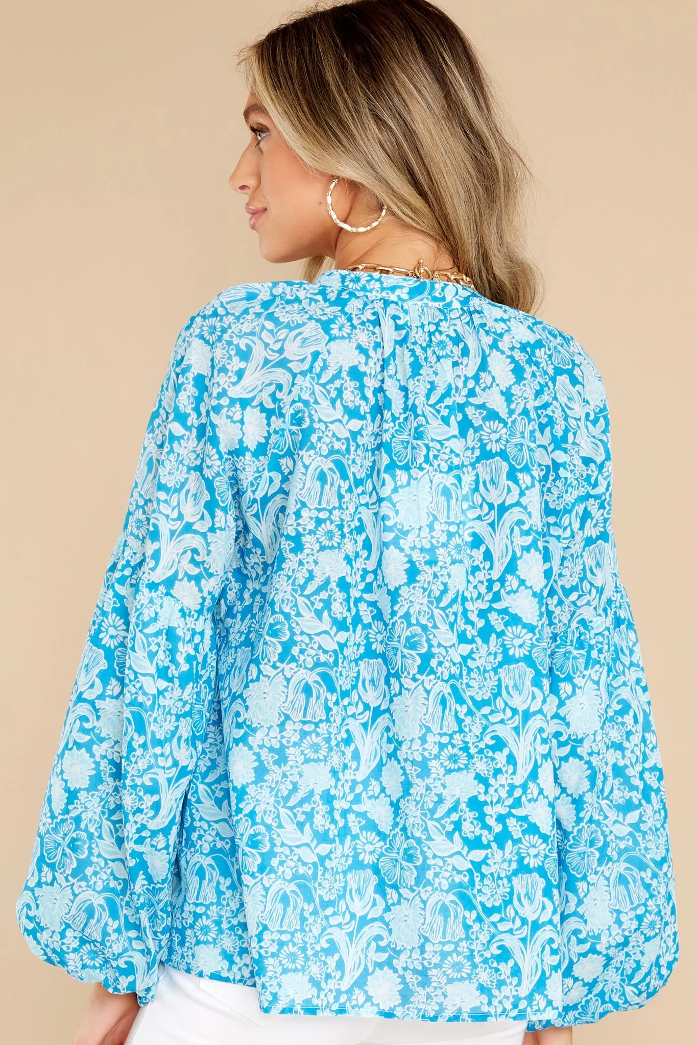 Emory Mini Garden Floral Aqua Blouse