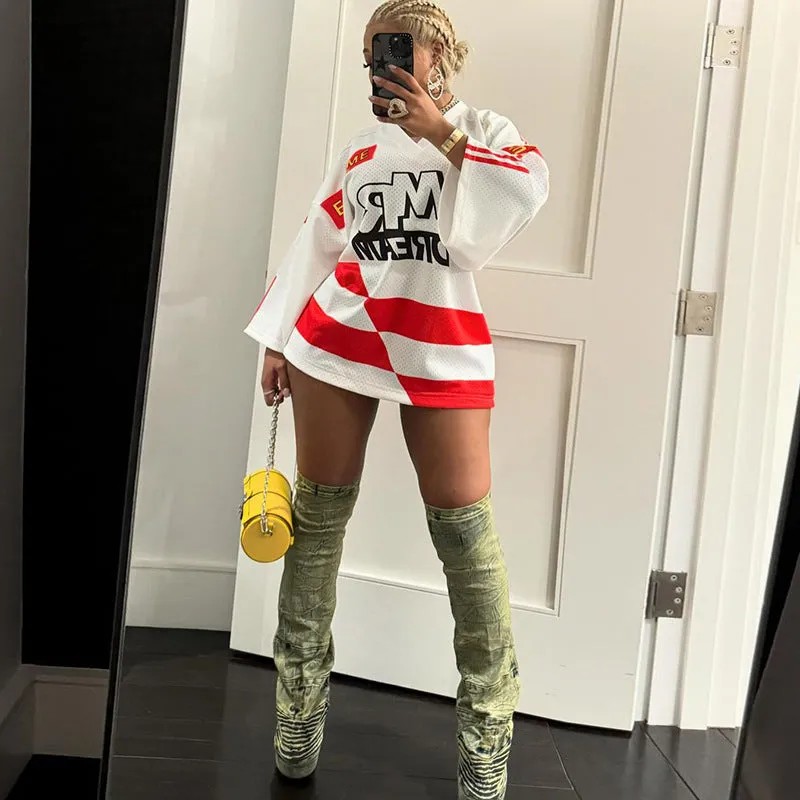 Fashion contrasting V-neck long sleeved T-shirt AY3594
